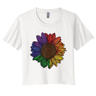 Rainbow Sunflower LGBTQ Flag Pride Month Women's Crop Top Tee