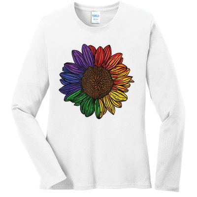 Rainbow Sunflower LGBTQ Flag Pride Month Ladies Long Sleeve Shirt