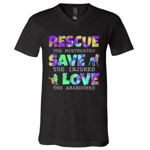 Rescue Save Love For A Animal Lover Dog Rescue Animal Rescue V-Neck T-Shirt