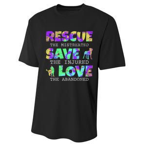 Rescue Save Love For A Animal Lover Dog Rescue Animal Rescue Performance Sprint T-Shirt