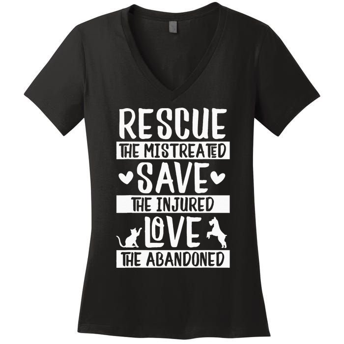 Rescue Save Love Pet Animal Rescue Gifts for Dog & Cat Lover Women's V-Neck T-Shirt