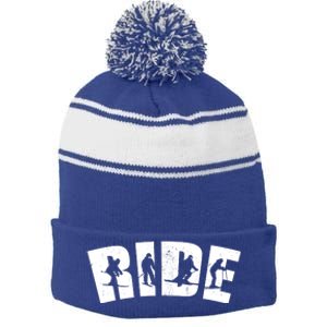 Ride Ski Lover Gift Stripe Pom Pom Beanie