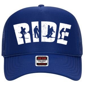 Ride Ski Lover Gift High Crown Mesh Back Trucker Hat