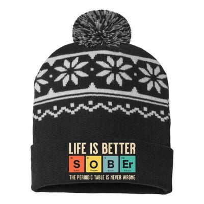 Recovery Sobriety Life Is Better Sober Periodic Table USA-Made Snowflake Beanie