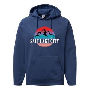 Retro Salt Lake City Utah Performance Fleece Hoodie