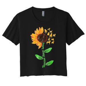 Rescue Save Love Pet Dog Puppies Slogan Sunflower Women's Crop Top Tee