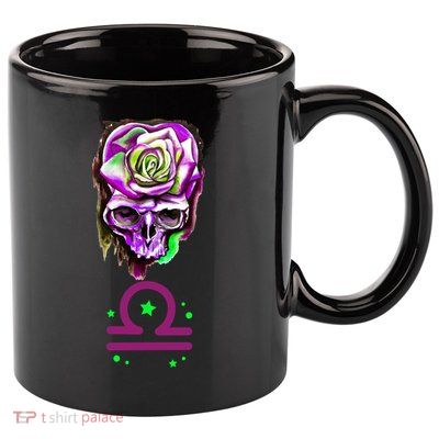 Rose Skull Libra Zodiac Gift 11oz C Handle Ceramic Mug