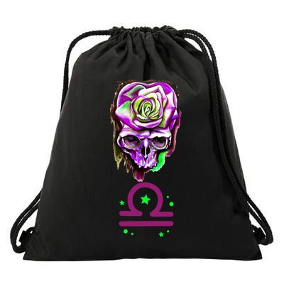 Rose Skull Libra Zodiac Gift Drawstring Bag