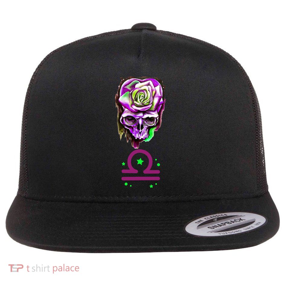 Rose Skull Libra Zodiac Gift Flatbill Hat
