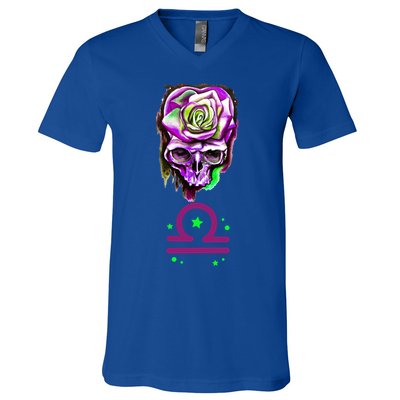 Rose Skull Libra Zodiac Gift V-Neck T-Shirt