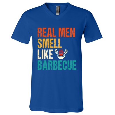 Real Smell Like Barbecue Barbecuing Grilling Bbq Vintage Gift V-Neck T-Shirt