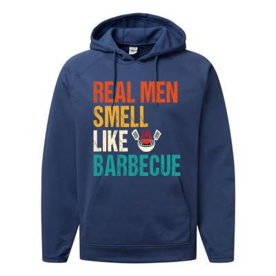 Real Smell Like Barbecue Barbecuing Grilling Bbq Vintage Gift Performance Fleece Hoodie