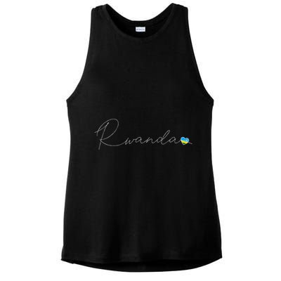 Rwanda Simple Love Rwandan Flag Heart On Rwanda Ladies PosiCharge Tri-Blend Wicking Tank