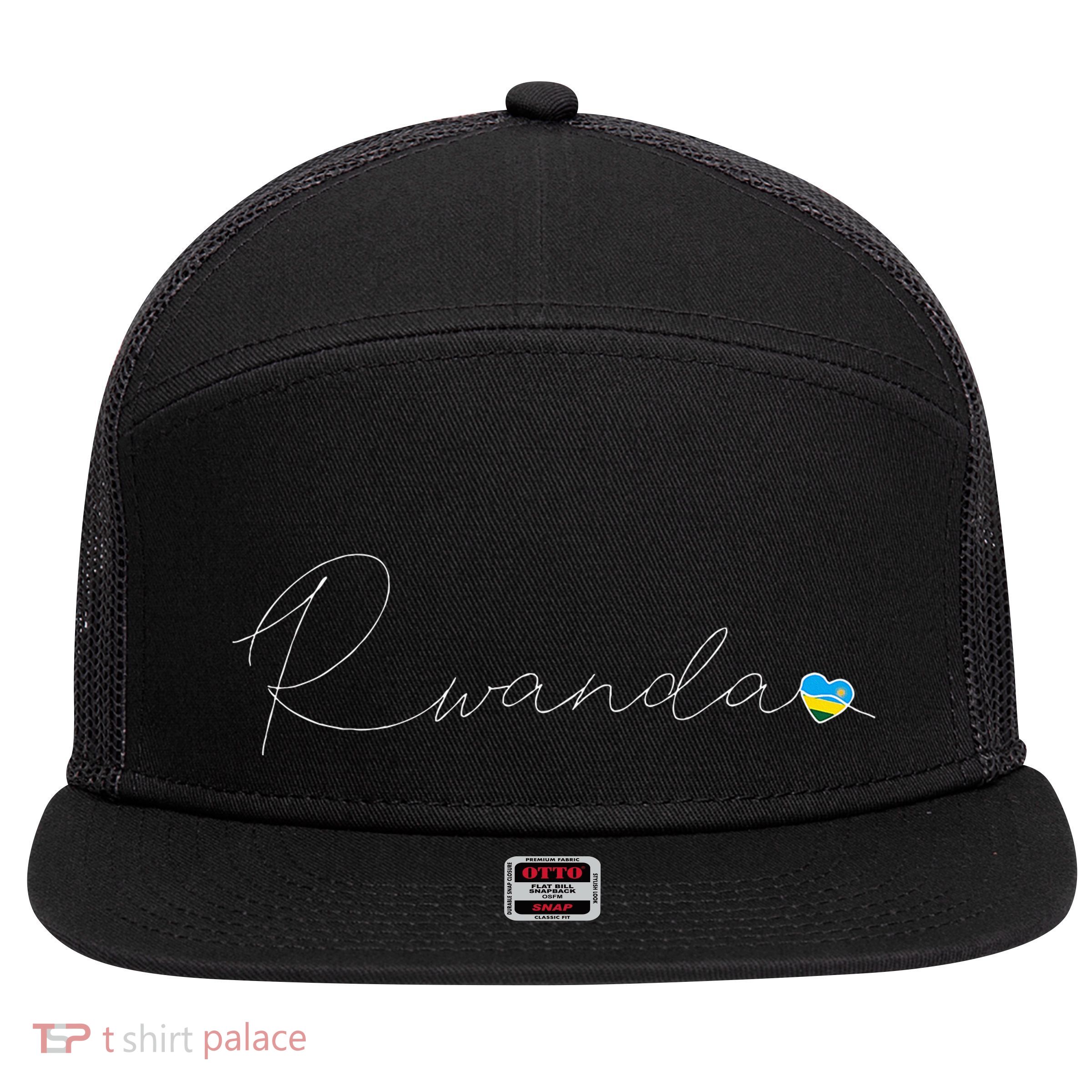 Rwanda Simple Love Rwandan Flag Heart On Rwanda 7 Panel Mesh Trucker Snapback Hat