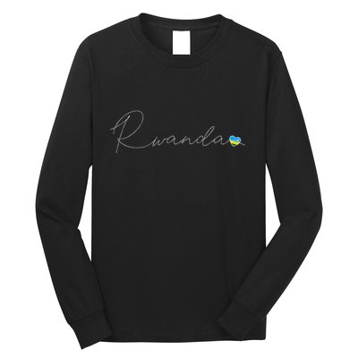Rwanda Simple Love Rwandan Flag Heart On Rwanda Long Sleeve Shirt