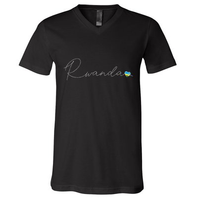 Rwanda Simple Love Rwandan Flag Heart On Rwanda V-Neck T-Shirt