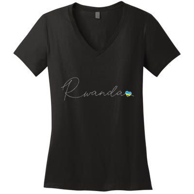 Rwanda Simple Love Rwandan Flag Heart On Rwanda Women's V-Neck T-Shirt