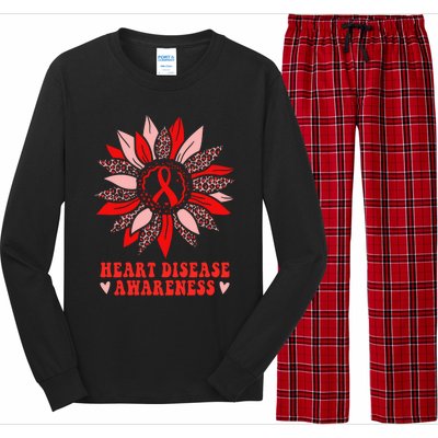 Red Sunflower Leopard Ribbon Heart Disease Awareness Month Gift Long Sleeve Pajama Set