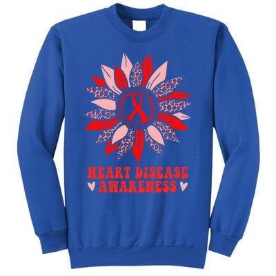 Red Sunflower Leopard Ribbon Heart Disease Awareness Month Gift Sweatshirt