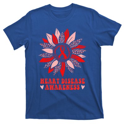 Red Sunflower Leopard Ribbon Heart Disease Awareness Month Gift T-Shirt