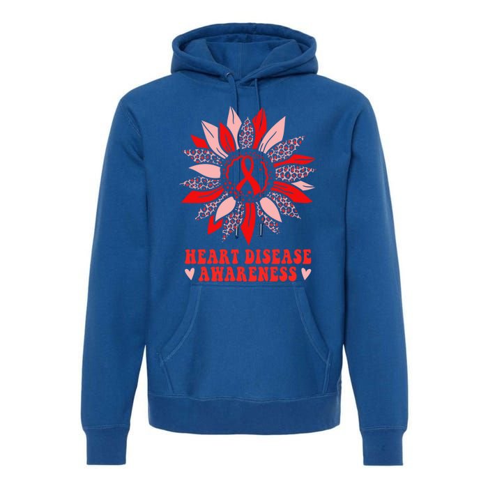 Red Sunflower Leopard Ribbon Heart Disease Awareness Month Gift Premium Hoodie