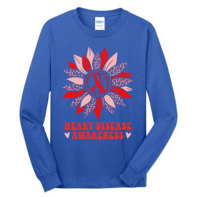 Red Sunflower Leopard Ribbon Heart Disease Awareness Month Gift Tall Long Sleeve T-Shirt