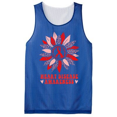 Red Sunflower Leopard Ribbon Heart Disease Awareness Month Gift Mesh Reversible Basketball Jersey Tank