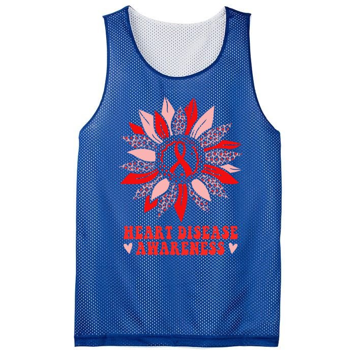 Red Sunflower Leopard Ribbon Heart Disease Awareness Month Gift Mesh Reversible Basketball Jersey Tank