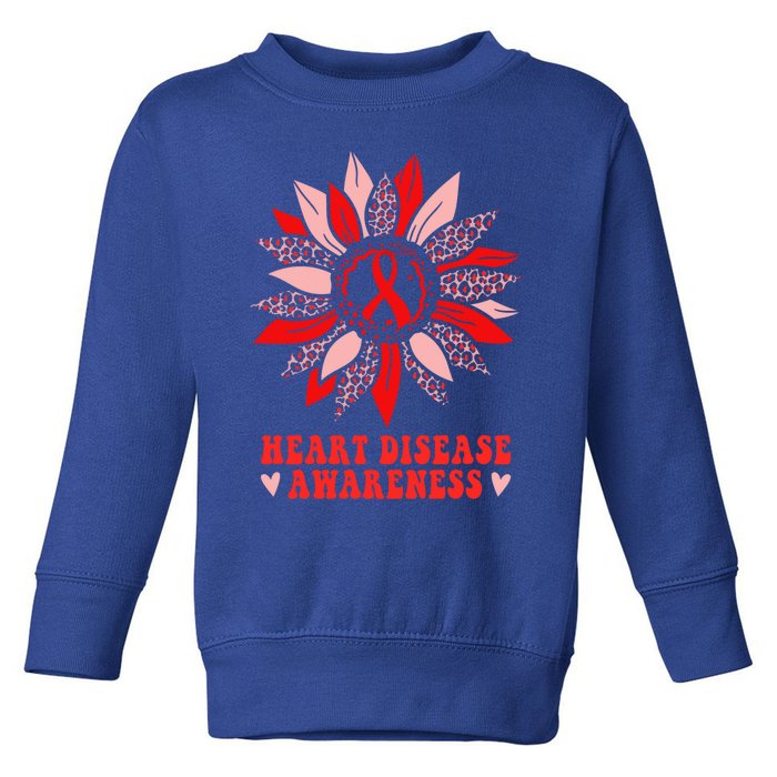 Red Sunflower Leopard Ribbon Heart Disease Awareness Month Gift Toddler Sweatshirt