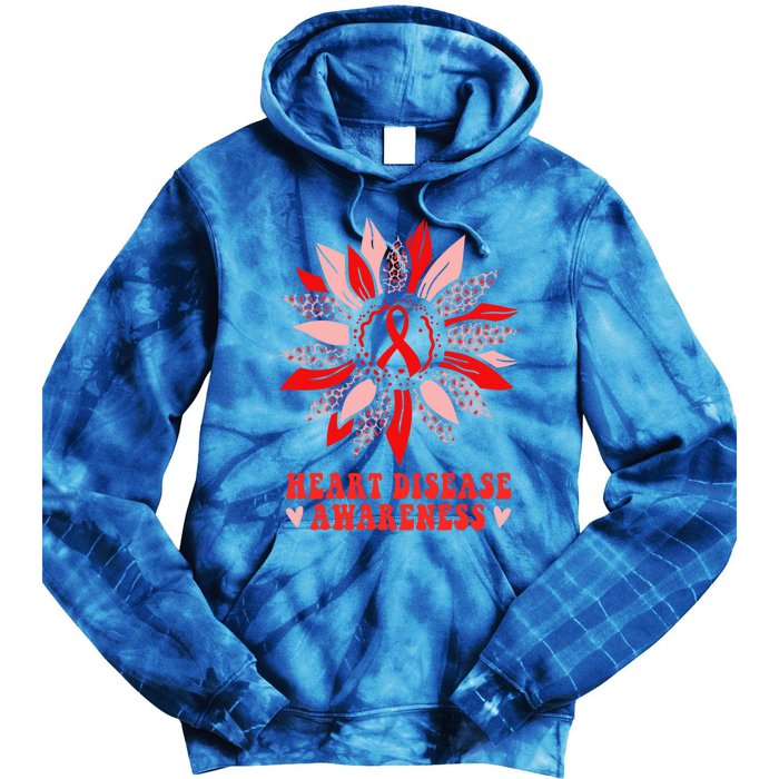 Red Sunflower Leopard Ribbon Heart Disease Awareness Month Gift Tie Dye Hoodie