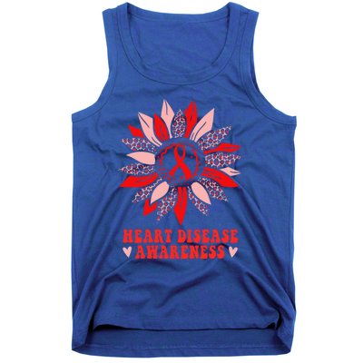 Red Sunflower Leopard Ribbon Heart Disease Awareness Month Gift Tank Top