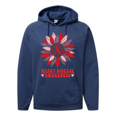 Red Sunflower Leopard Ribbon Heart Disease Awareness Month Gift Performance Fleece Hoodie