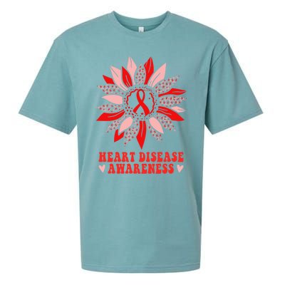 Red Sunflower Leopard Ribbon Heart Disease Awareness Month Gift Sueded Cloud Jersey T-Shirt