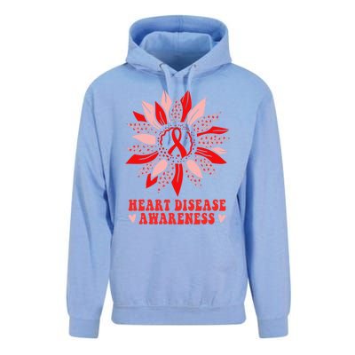 Red Sunflower Leopard Ribbon Heart Disease Awareness Month Gift Unisex Surf Hoodie