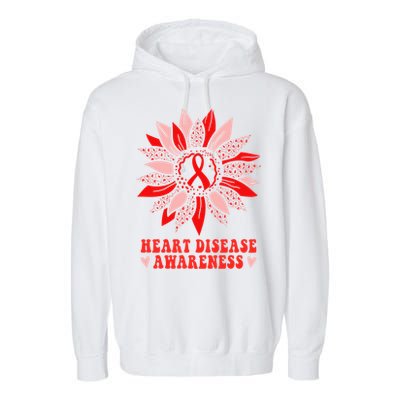 Red Sunflower Leopard Ribbon Heart Disease Awareness Month Gift Garment-Dyed Fleece Hoodie