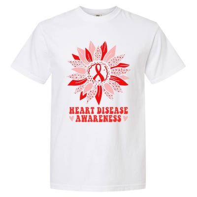 Red Sunflower Leopard Ribbon Heart Disease Awareness Month Gift Garment-Dyed Heavyweight T-Shirt