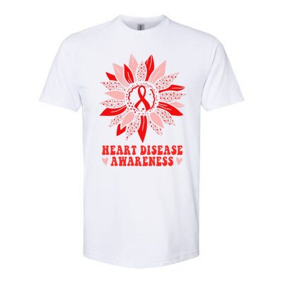 Red Sunflower Leopard Ribbon Heart Disease Awareness Month Gift Softstyle CVC T-Shirt