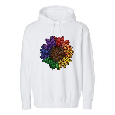 Rainbow Sunflower LGBTQ Flag Pride Month Garment-Dyed Fleece Hoodie