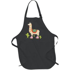 Roller Skating Llama Retro Roller Skater Animal Full-Length Apron With Pockets