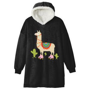 Roller Skating Llama Retro Roller Skater Animal Hooded Wearable Blanket