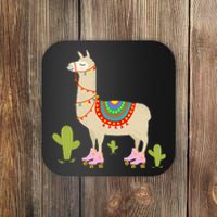 Roller Skating Llama Retro Roller Skater Animal Coaster