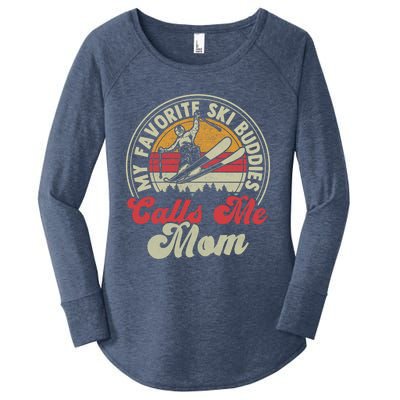 Retro Skiing Lovers My Favorite Ski Buddies Call Me Mom Gift Women's Perfect Tri Tunic Long Sleeve Shirt