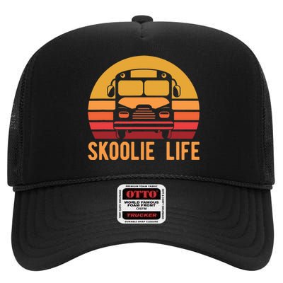 Retro Skoolie Life Converted School Bus Home Lifestyle High Crown Mesh Back Trucker Hat