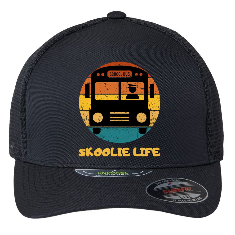 Retro Skoolie Life Converted School Bus Home Lifestyle Flexfit Unipanel Trucker Cap