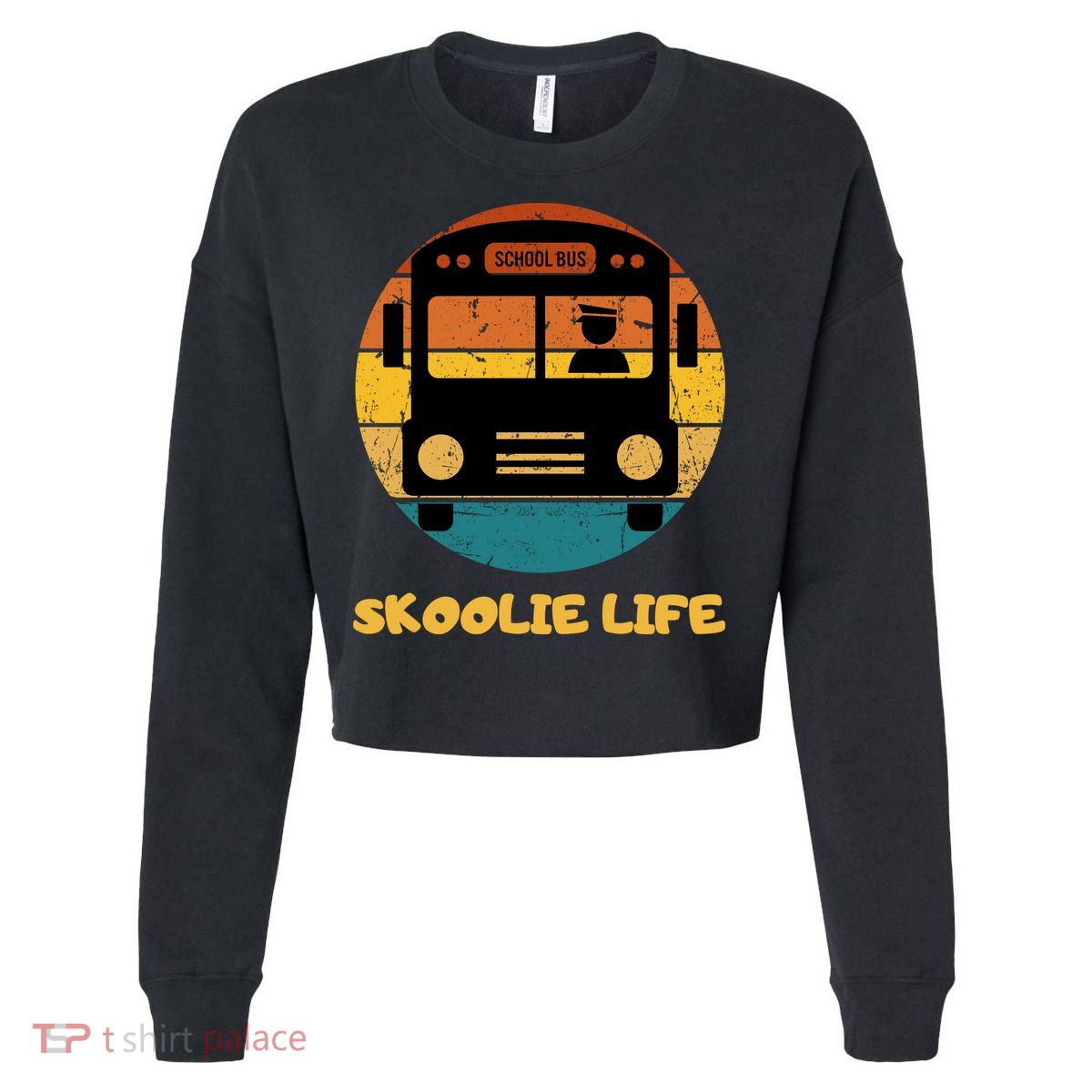 Retro Skoolie Life Converted School Bus Home Lifestyle Cropped Pullover Crew
