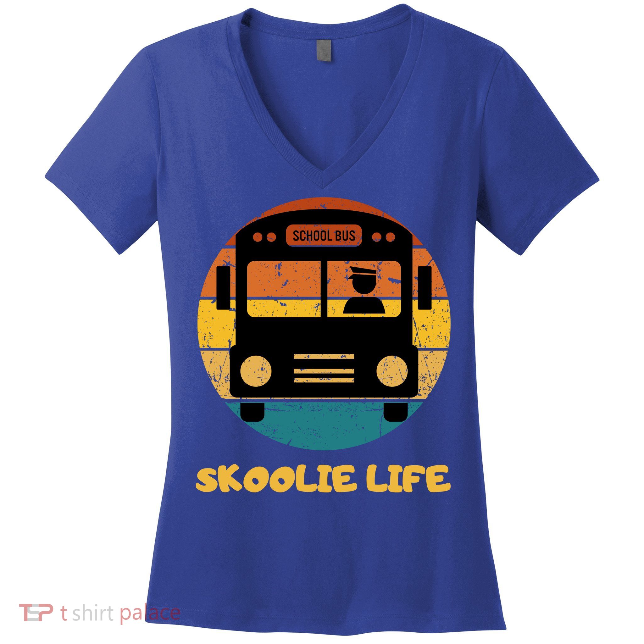 Retro Skoolie Life Converted School Bus Home Lifestyle Women's V-Neck T-Shirt