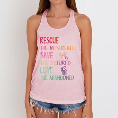 RESCUE SAVE LOVE PET Funny Animal Shelter Volunteer Gifts Women's Knotted Racerback Tank