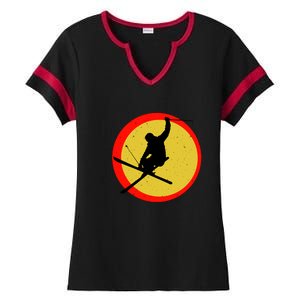 Retro Skiing Logo Ladies Halftime Notch Neck Tee