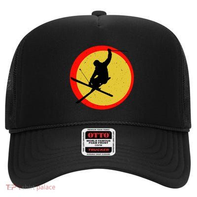 Retro Skiing Logo High Crown Mesh Back Trucker Hat