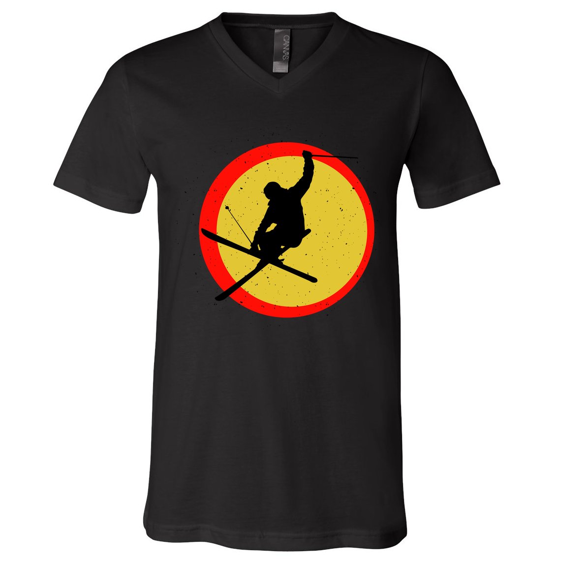 Retro Skiing Logo V-Neck T-Shirt